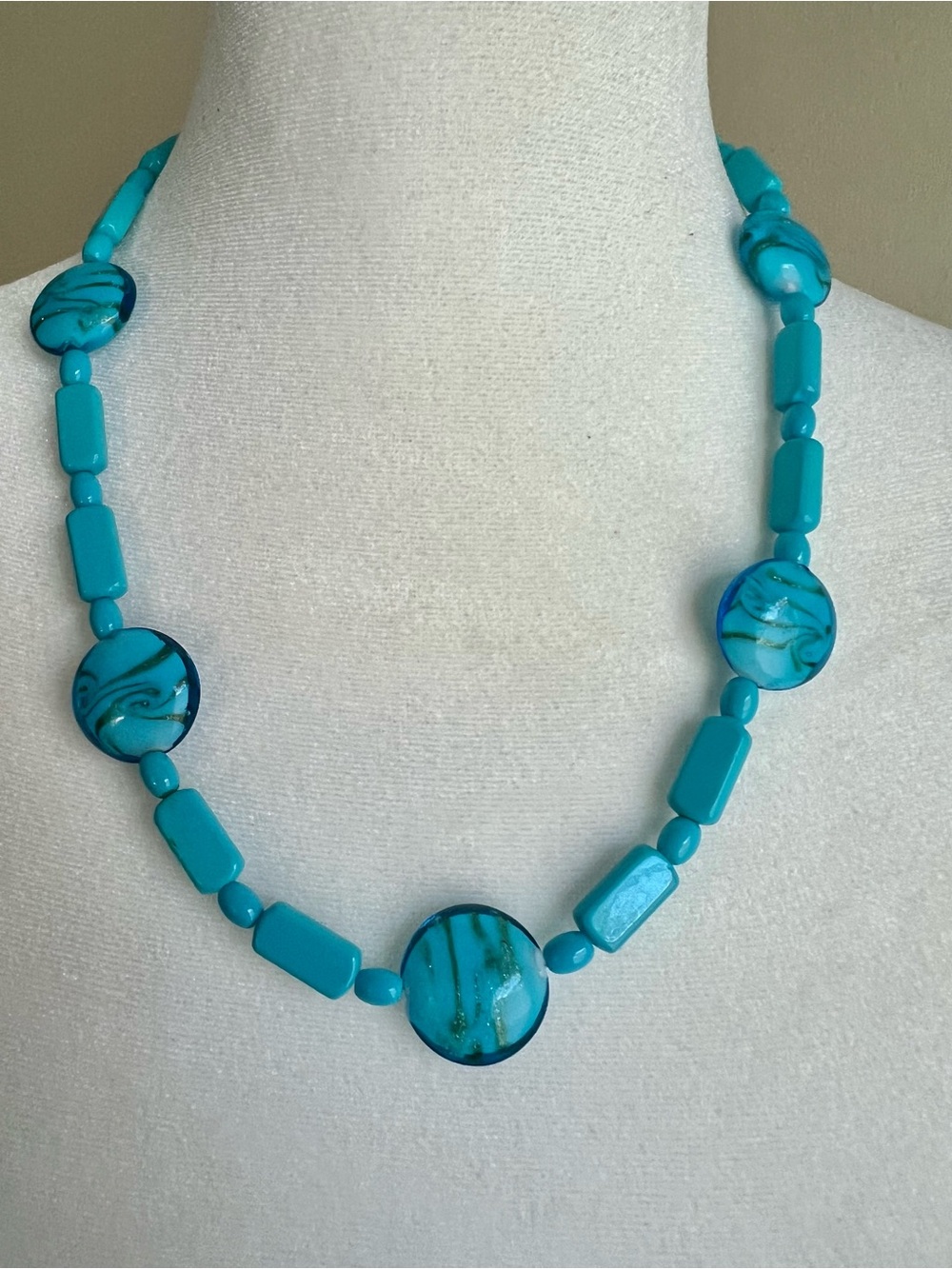 Mermaidcore Blue Sparkly Beaded Necklace Floral Clasp